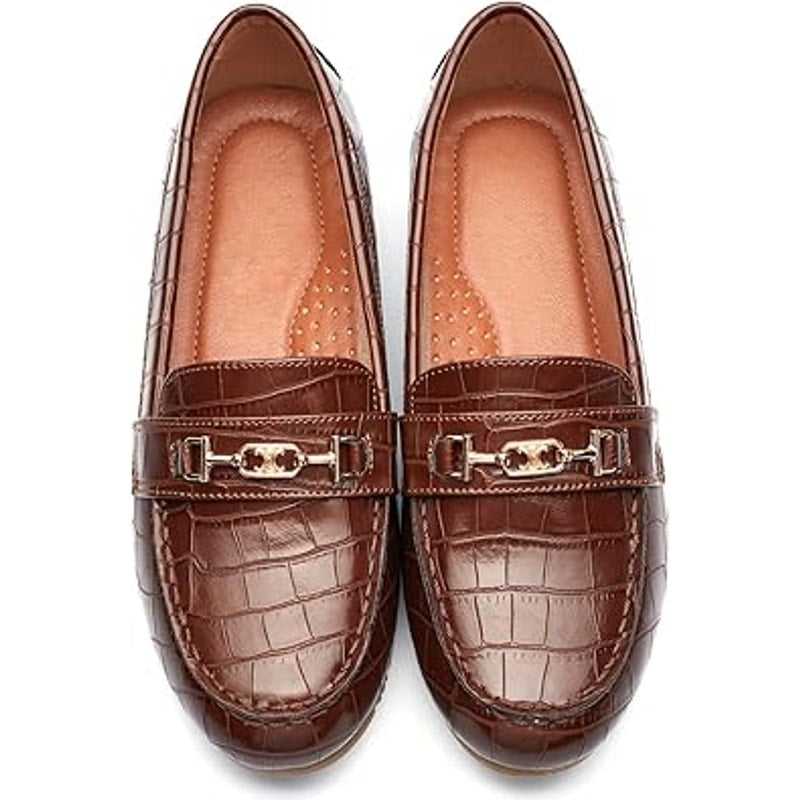DeYashopin Womens Size 6 Brown Faux Leather Gold Accent Slide On Loafer Shoes