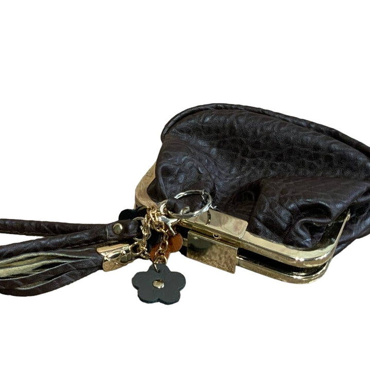 J Francis Faux Leather Coin Purse Flower Detail Keychain Wristlet Mini Purse