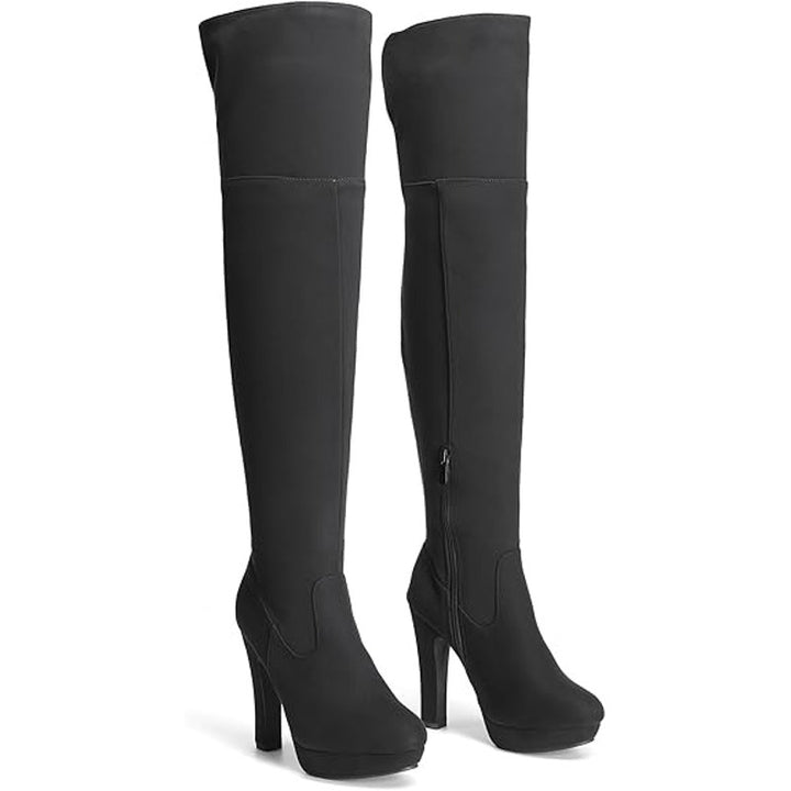 New Dream Pairs Women Size 7 Black Faux Suede 5" Heel Thigh High Over Knee Boots