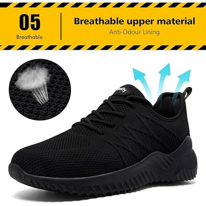 Tinefiy Womens Size 6.5 Black Sneakers Lace Up Low Top Round Steel Toe Shoes