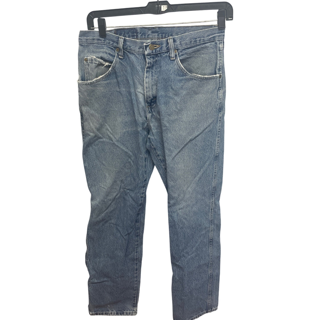 Wrangler Mens 33 X 32 100% Cotton Regular Fit Denim Blue Jeans Slight Distressed