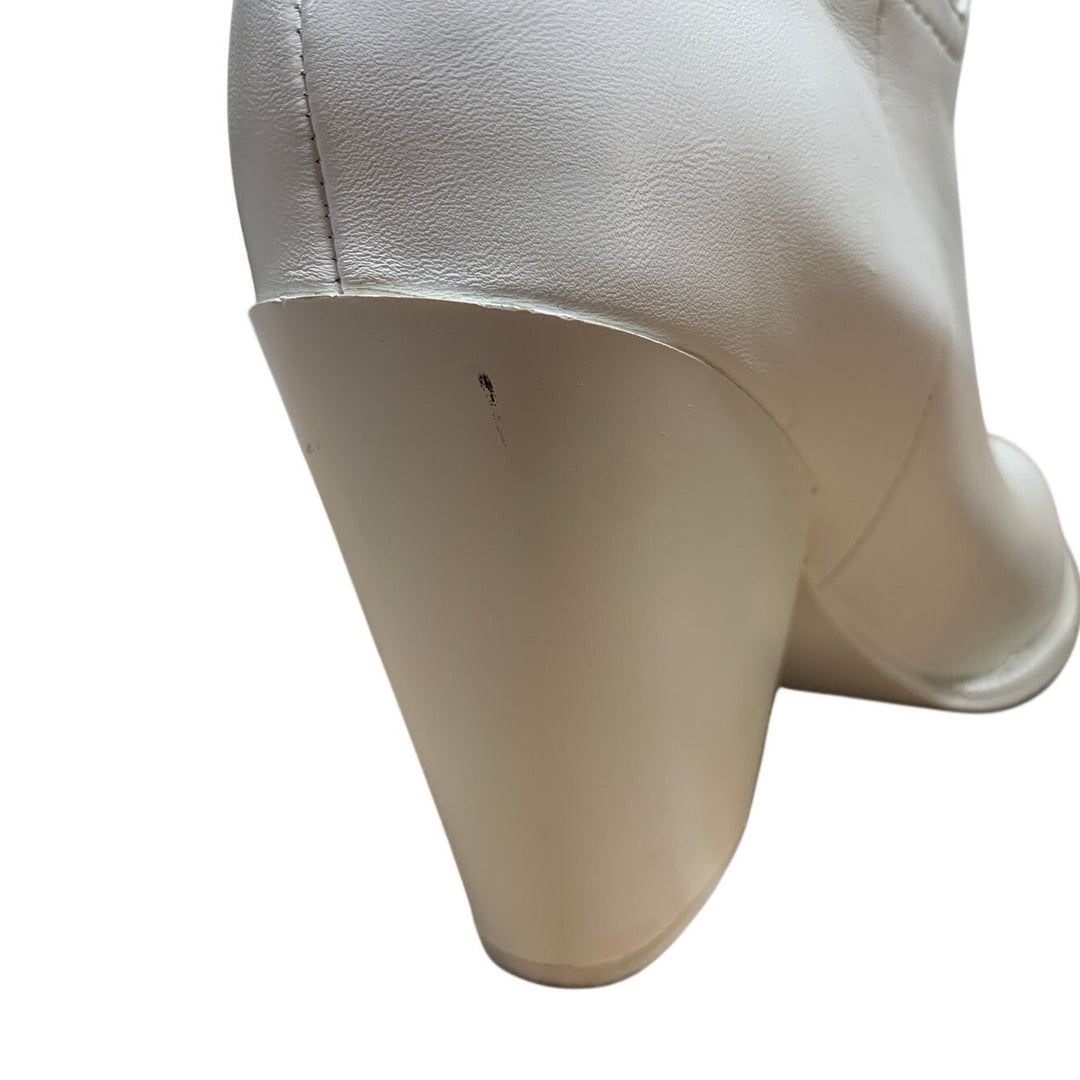 Isnom Womens Size 9 White Faux Leather 4" Heel Knee High Cowboy Western Boots