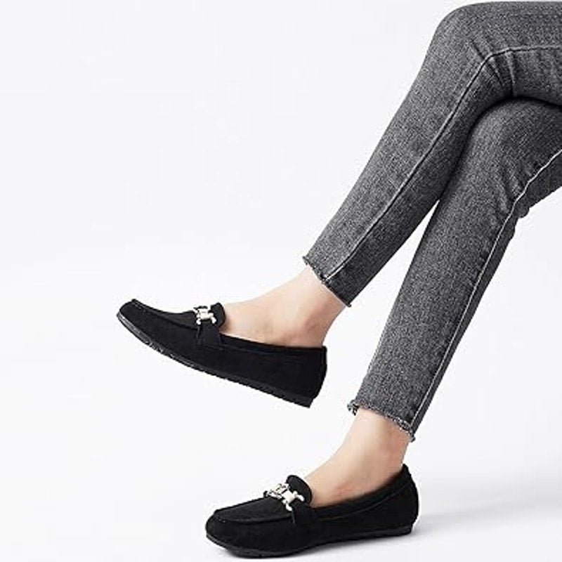 Cvistpieo Womens Size 7.5 Black Faux Suede Slip On Loafers Business Casual Shoes