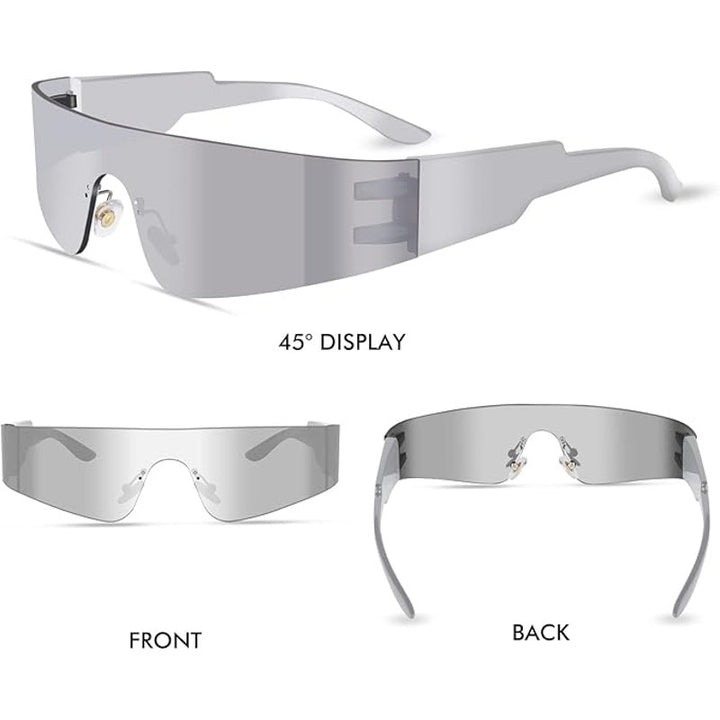 Milramtob Womens Black Futuristic Wrap Around Rimless Y2K Sunglasses