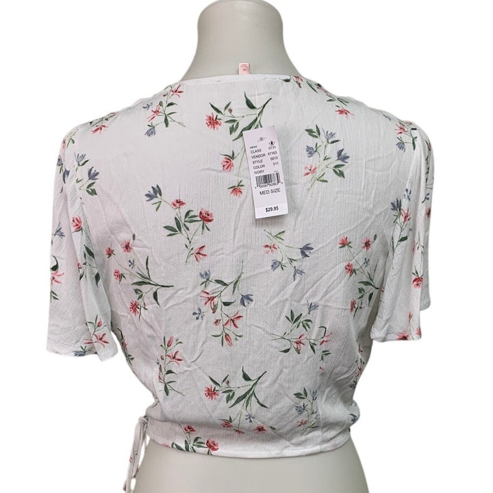 New Lottie Moss Womens Medium Deep V Short Sleeve Side Zip Floral Rayon Top