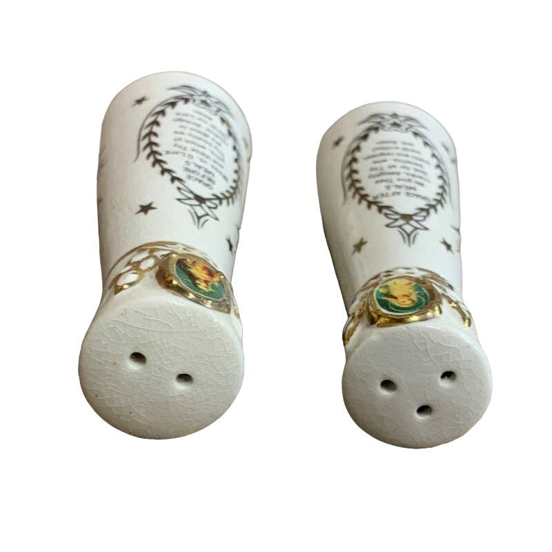 Vintage Japan Ceramic Jesus Mary Grace Before After Meals Salt Pepper Shaker Set