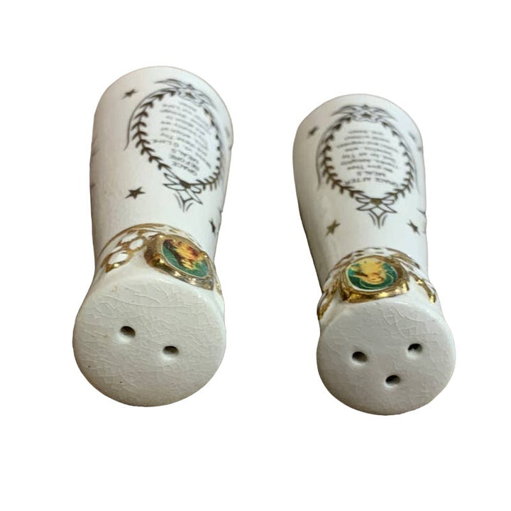 Vintage Japan Ceramic Jesus Mary Grace Before After Meals Salt Pepper Shaker Set