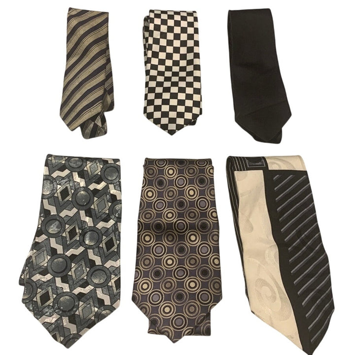 Lot of 6 Black White Silver Polka Dot Geometric Vintage and Newer Mens Neck Ties