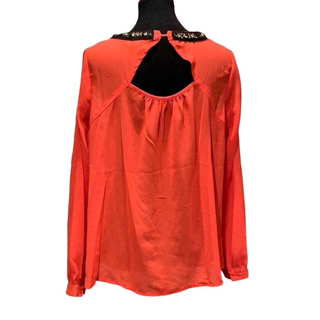 COC 1X Long Sleeve Sheer Bejeweled Keyhole 100% Polyester Hand Wash Blouse