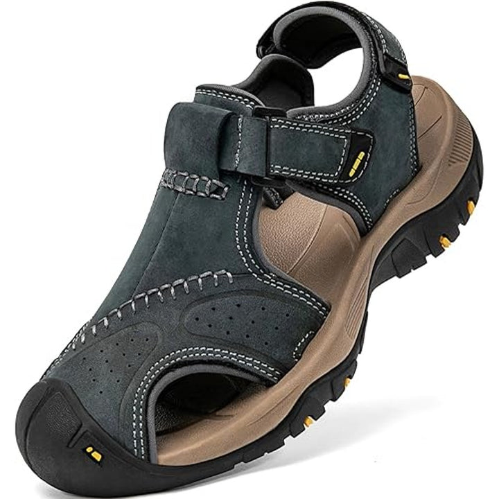 New Mens 8 Blue Faux Leather Hook Loop Closed Toe Hiking Walking Sandal Shoes