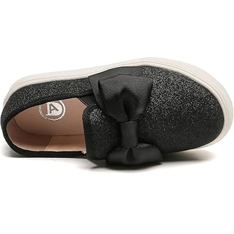 Dadawen Big Girls Size 13 Black Glitter Bow Slip On Anti Skid Loafer Shoes