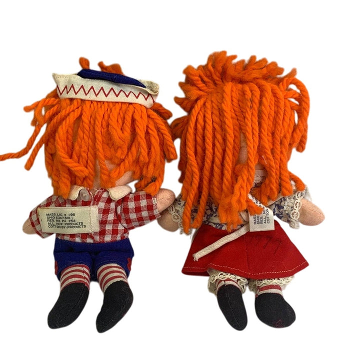 Vintage 1977 Raggedy Ann &amp; Andy Hallmark Cards Small Cloth Yarn Hair Dolls