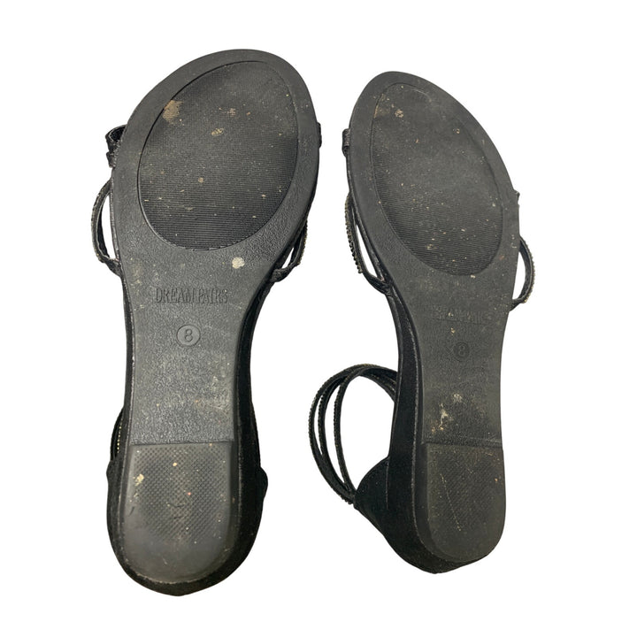 Dream Pairs Womens Size 8 Black Faux Suede Rhinestone Ankle Strap Flat Sandals