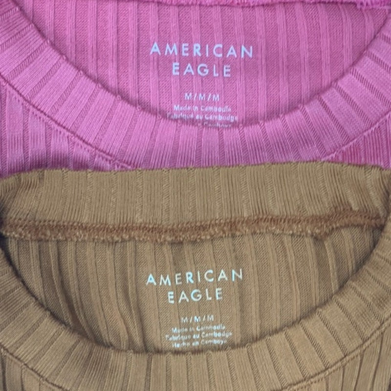 2 New American Eagle Womens Medium Ribbed Sleeveless Crew Neck Tank Tops