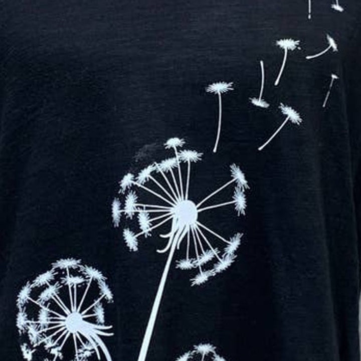 Hand Printed Upcycled Large Dandelion Make a Wish Cotton Blend Short Sleeve Tee