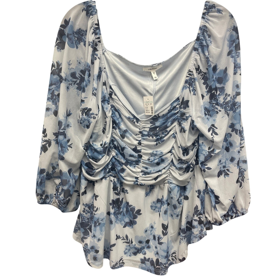 New Maurices Lot of 2 Womens Medium Long Sleeve Floral Ruched Front Blouse