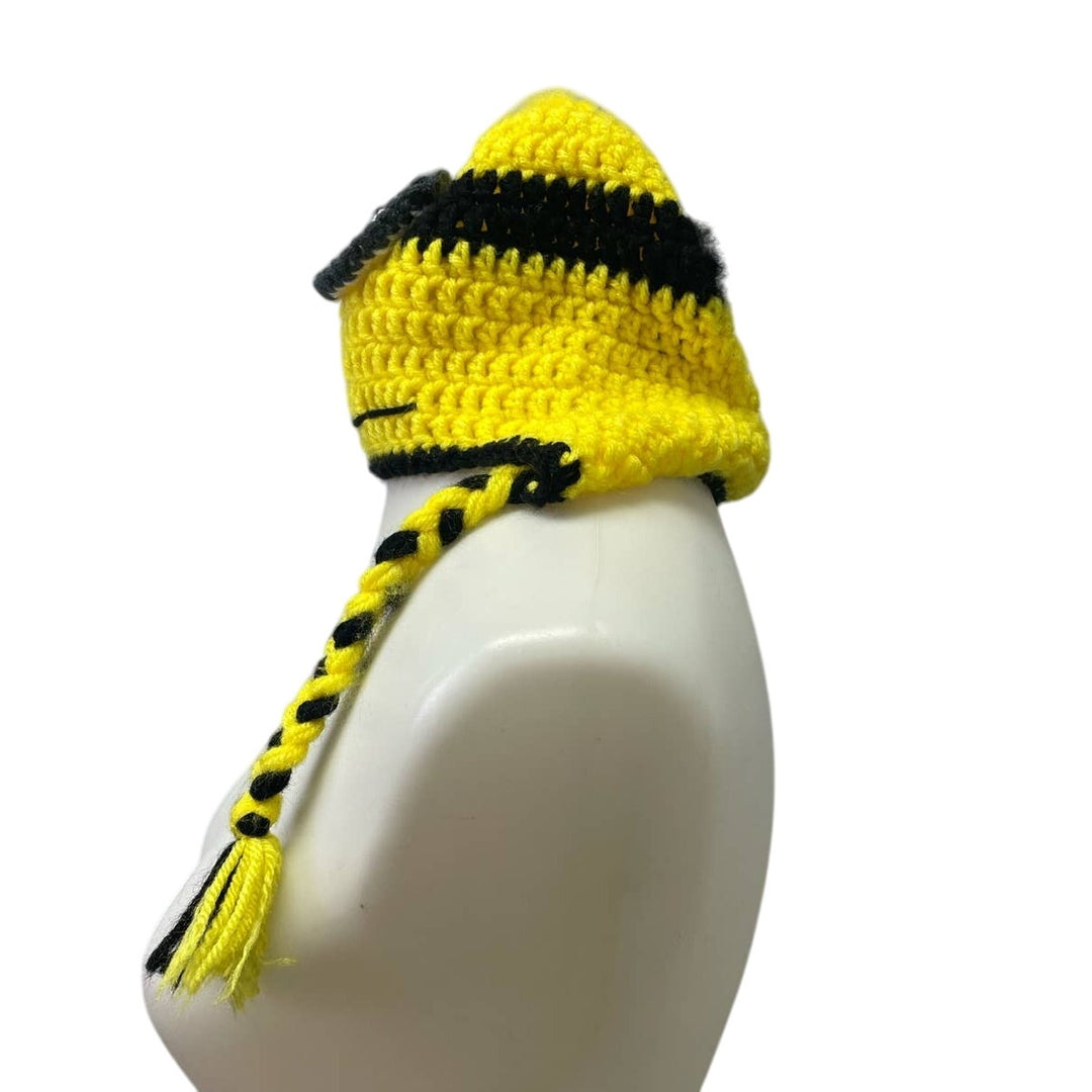 Handmade Crochet Minions Child Yellow Black Single Eye Sock Cap Hat w Braids