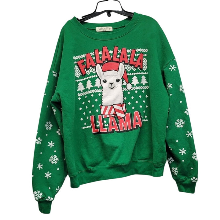 Wound Up Womens XXL Falalala Llama Christmas Snowflake Long Sleeve Sweatshirt