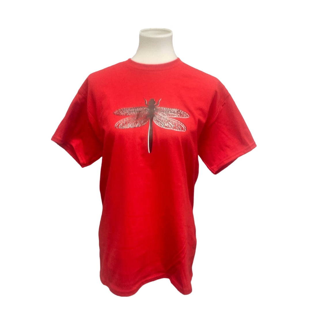 Hand Printed Unisex Medium Dragonfly 100% Cotton Crew Neck Short Sleeve Tee