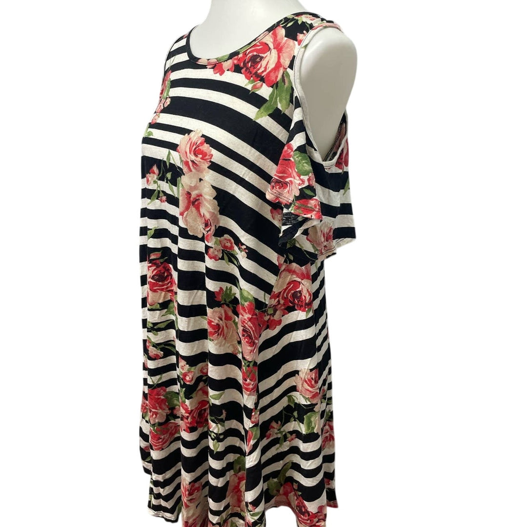 Reb &amp; J Womens Medium Short Sleeve Cold Shoulder Rayon Blend A-Line Midi Dress