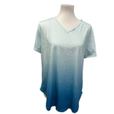 Womens 1X 2X Flowy Floral Orange Blue Ombre Short Sleeve Tee Shirts Blouses