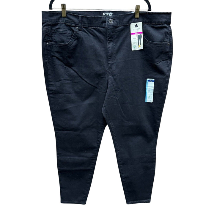 NWT New Terra &amp; Sky Womens Plus Size 24W Black Denim Tummy Control Skinny Jeans