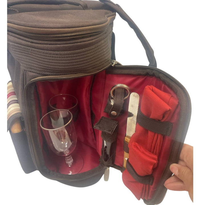 NEW Picnic Time Meritage Insulated Triangular Cooler Picnic Tote w Utensils MOKA