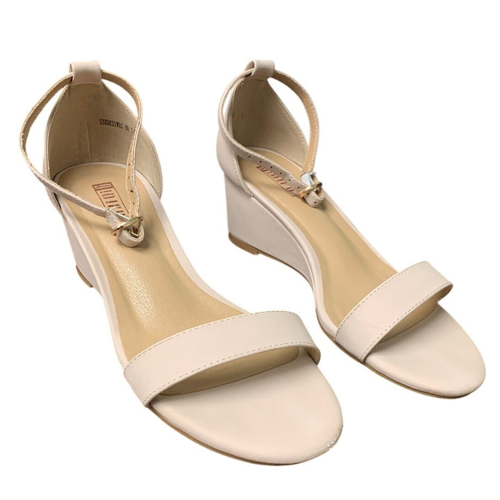 Idifu Womens Size 7.5 Tan 2.25" Wedge Heel Open Toe Ankle Strap Sandal Shoes