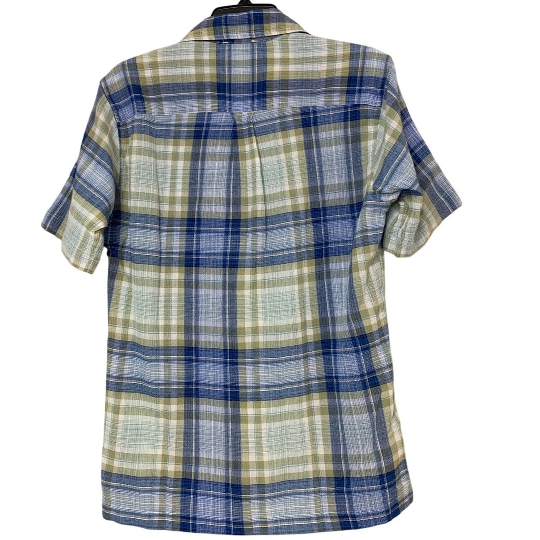 New Eddie Bauer Mens Small Blue Plaid Breezeway Button Casual Short Sleeve Shirt