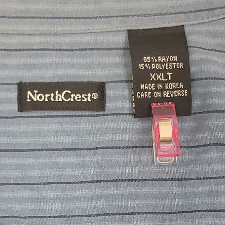 NorthCrest Mens XXLT PolyRayon Long Sleeve Striped Button Up Shirt w Pocket