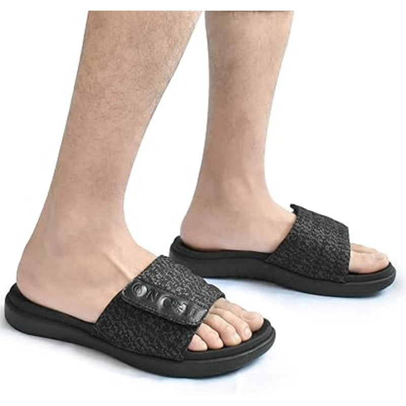 Oncai Mens 11 Black Gray Hook Loop Adjustable Strap Cushioned Slide On Sandals