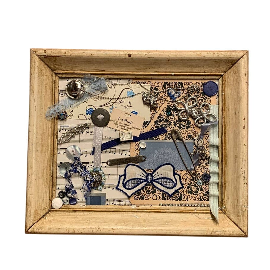 Vintage Handmade Sheet Music Ribbon Mixed Media Loved Upcycled Collage Wall Art
