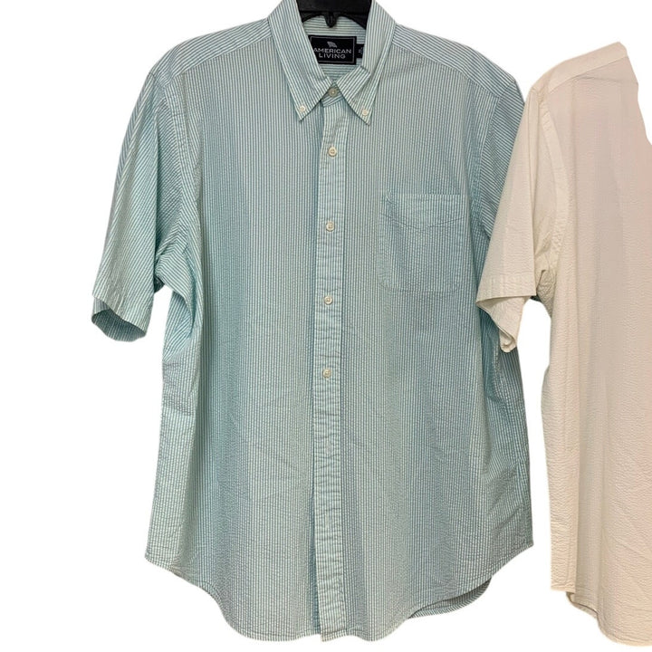 Lot of 2 American Living Mens XL Cotton Striped Button Up Seersucker Shirts EUC