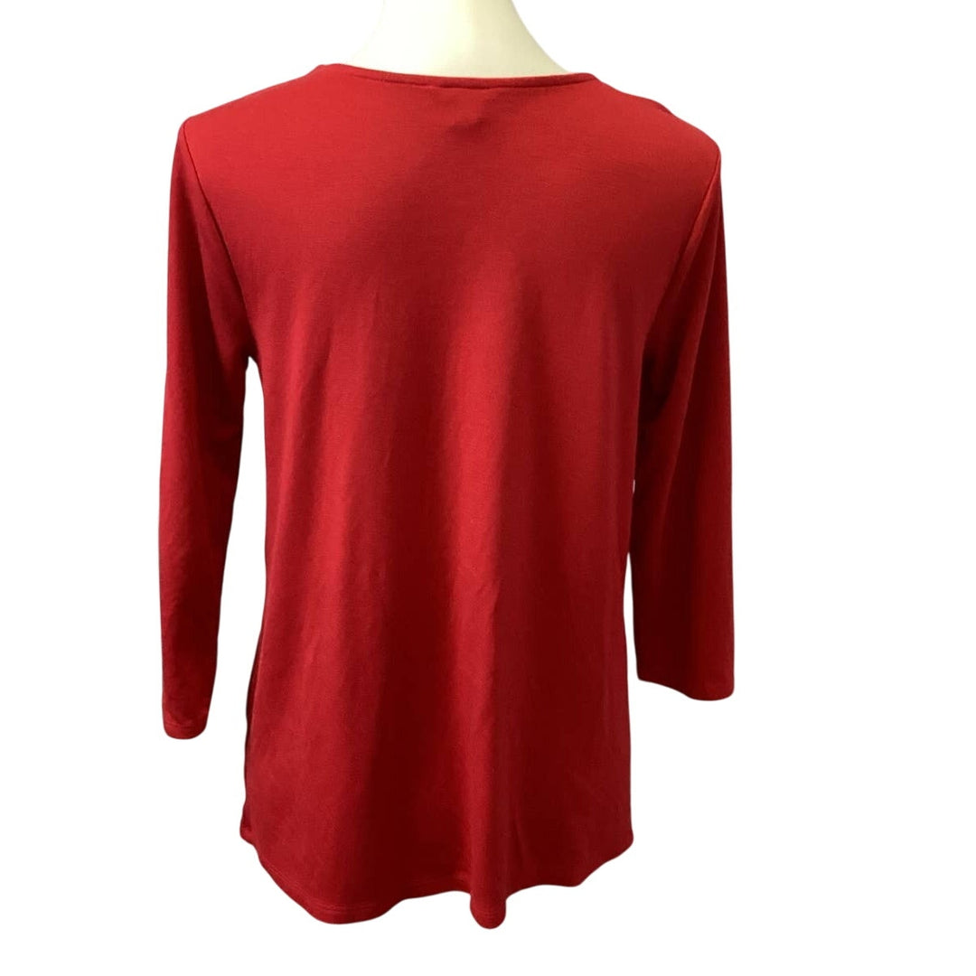 C Est 1946 Small Peek A Boo Front Long Sleeve Rayon Blend Scoop Neck Tee Shirt