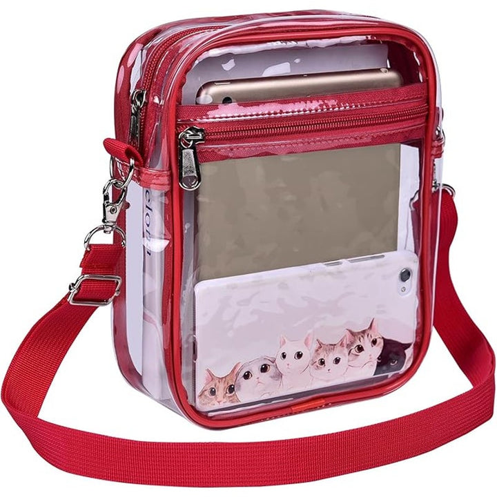Uspeclare Red Trim Crossbody Zip Closure Clear Stadium Approved Purse Handbag