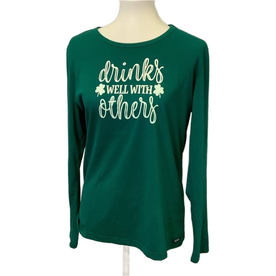 Hand Printed Adar Universal XL Drinks Well St Patrick Long Sleeve PolyCotton Tee