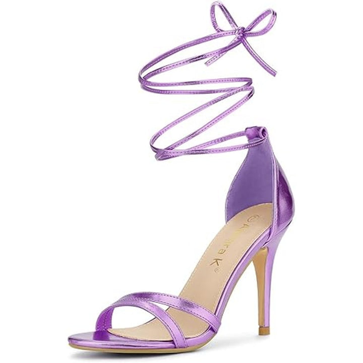 New Allegra K Womens Size 8.5 Purple Open Toe Lace Up Stiletto 4" Heels Sandals