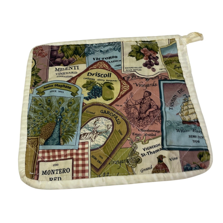Vintage Handmade Winery Vineyard Burgundy Apricot Wine Large Quilted Potholder