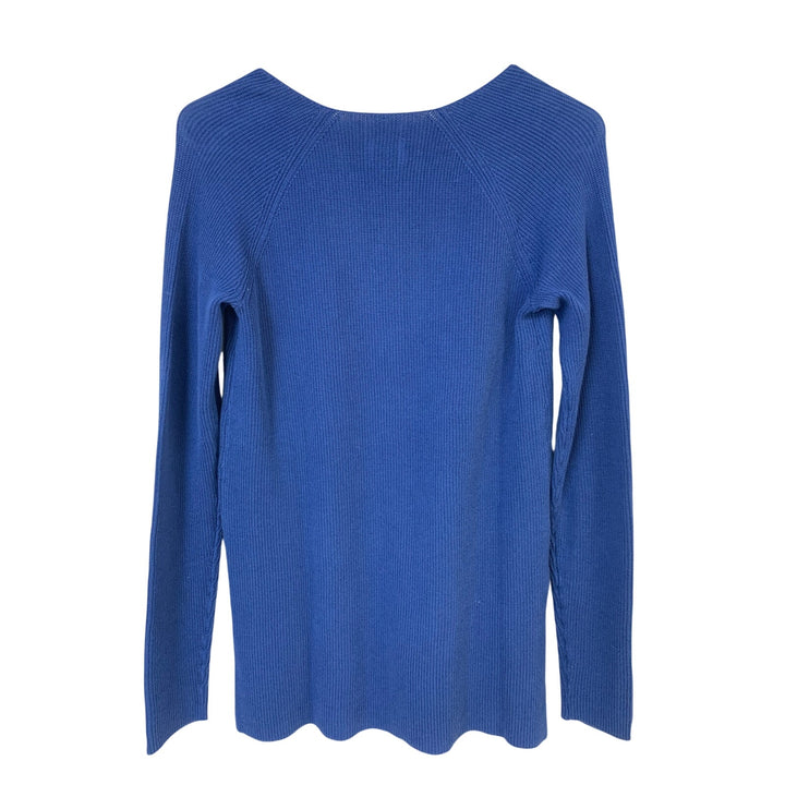New Eddie Bauer Womens XS 100% Cotton Royal Blue LS Cascadia V Neck Sweater
