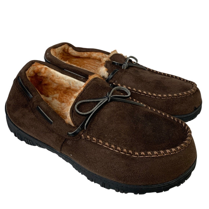 Mixin Mens 9.5 Brown Slippers Round Toe Lined Memory Foam Slip On House Shoes
