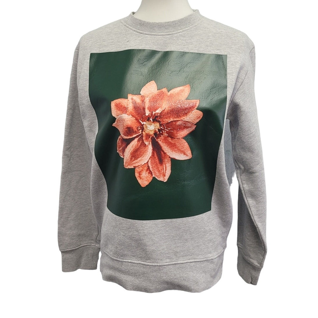 Hand Printed Upcycled Womens Medium Christmas Poinsettia Long Sleeve Sweatshirt