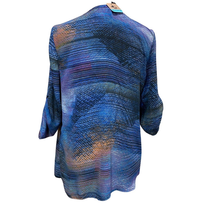 Hand Printed Medium Upcycled Dandelion Flowy Colorful Button Down 3/4 Sleeve Top