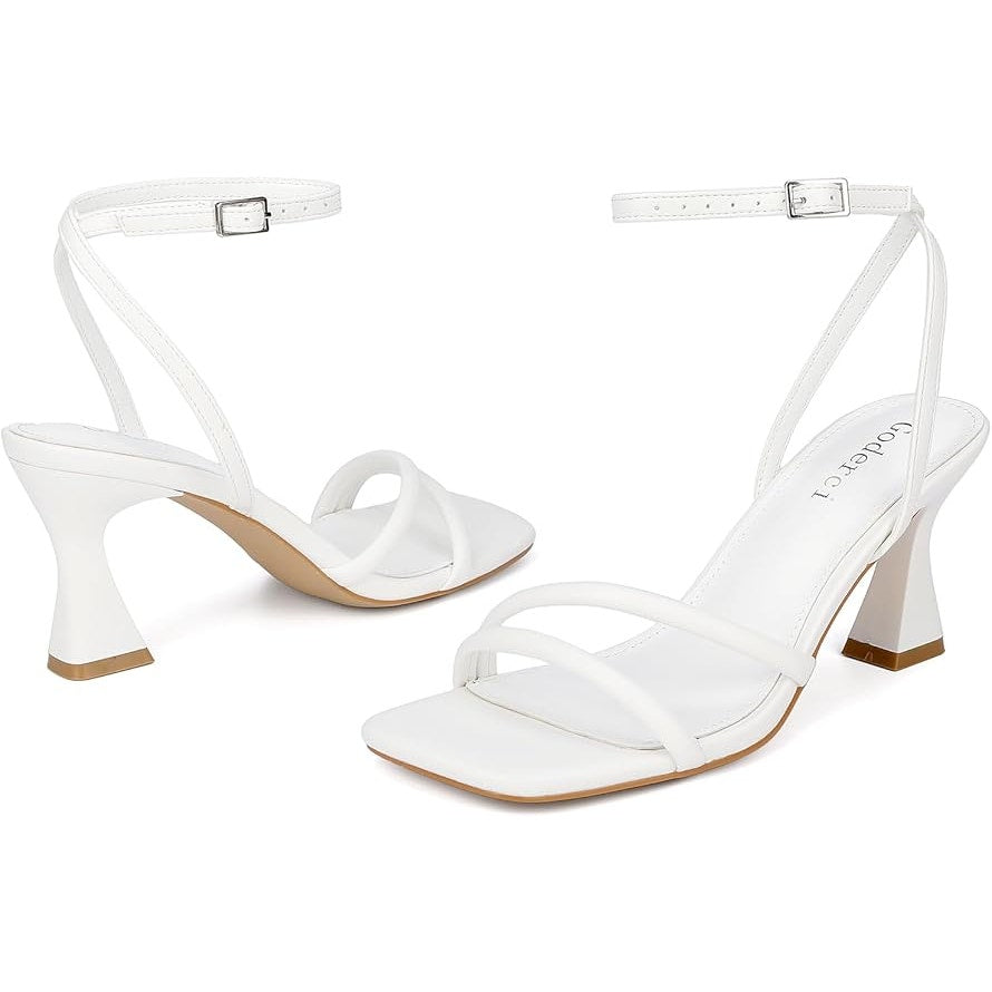 Goderci Womens Size 8.5 White 3" Heel Open Square Toe Ankle Strap Shoes