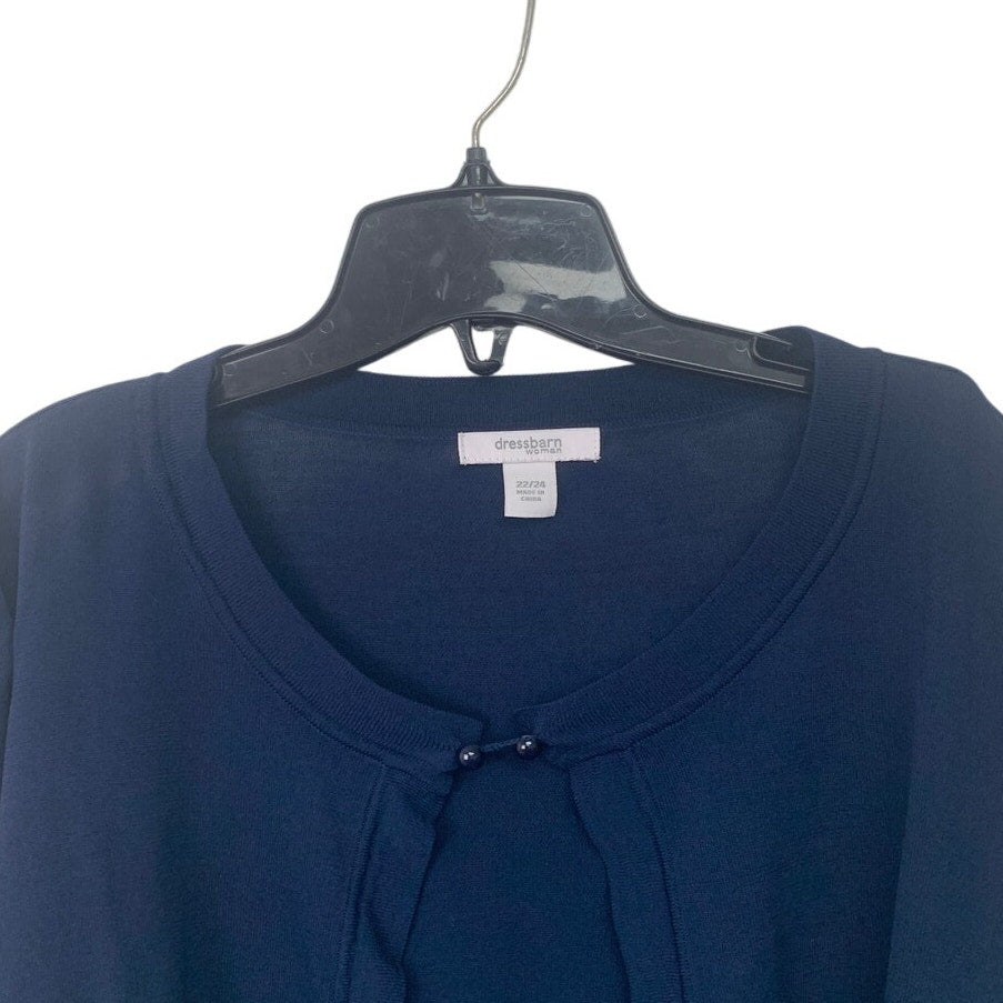 Dress Barn Womens Size 22/24 Navy Short Sleeve Front Closure Cardigan Sweater
