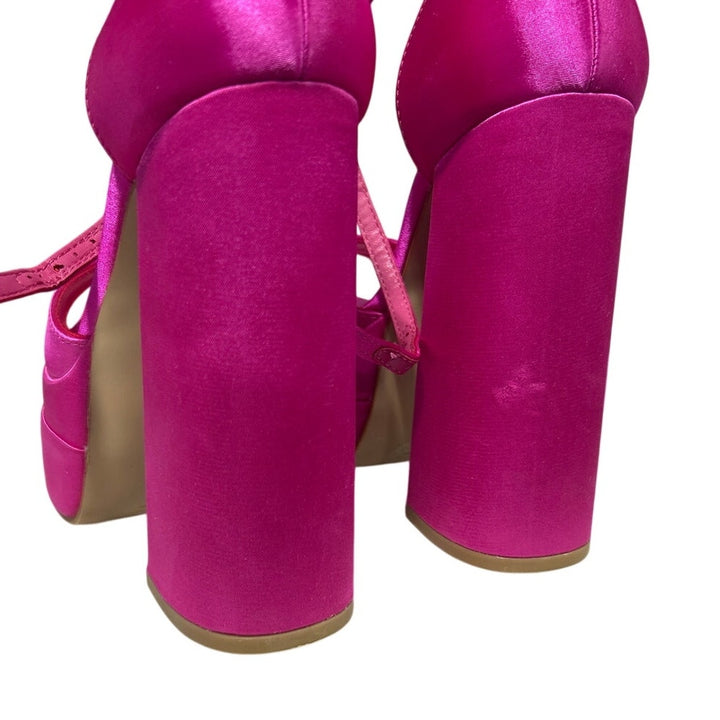 Dream Pairs Womens Size 6.5 Hot Pink 5.5" Platform Chunky Heel Open Toe Shoes