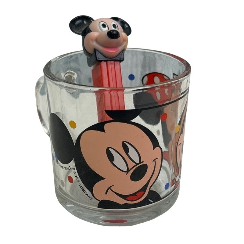 Vintage Anchor Disney Mickey Minnie Mouse Glass Mug Pez Dispenser Lot