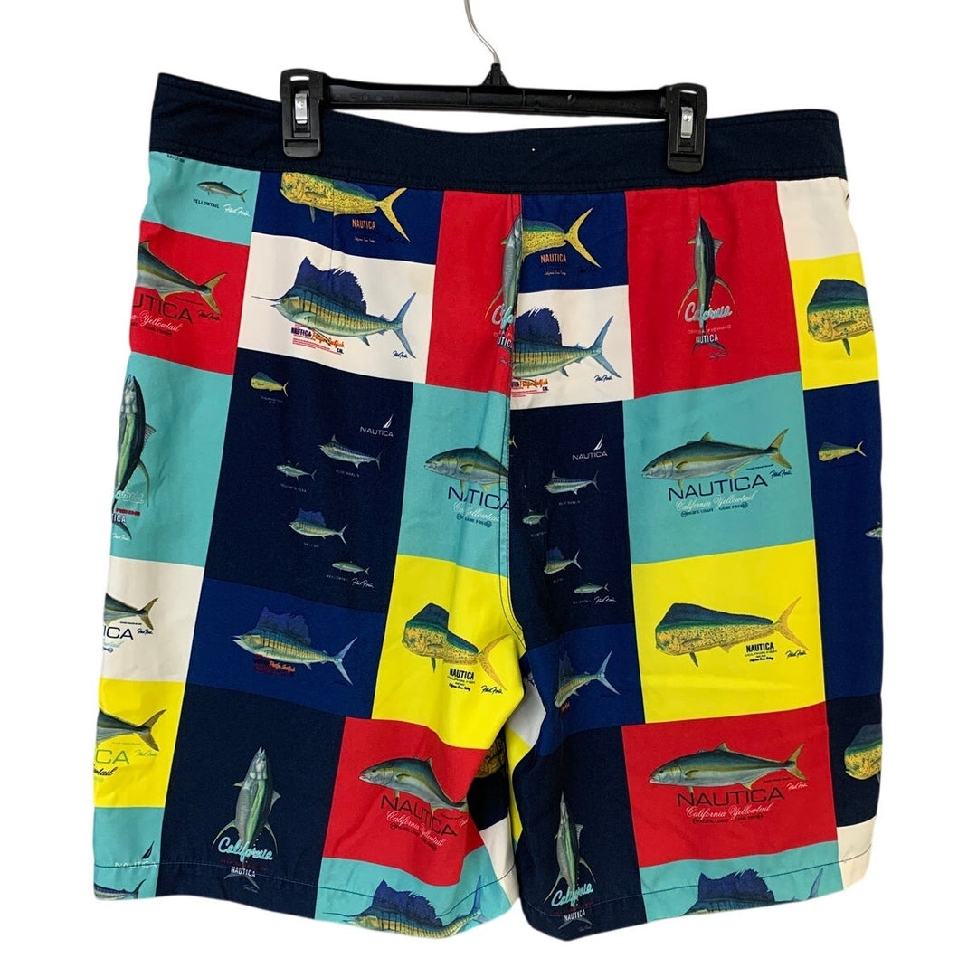 Nautica Mens 38W 100% Polyester Tuna Sailfish Blue Malin Yellowtail Swim Shorts euc