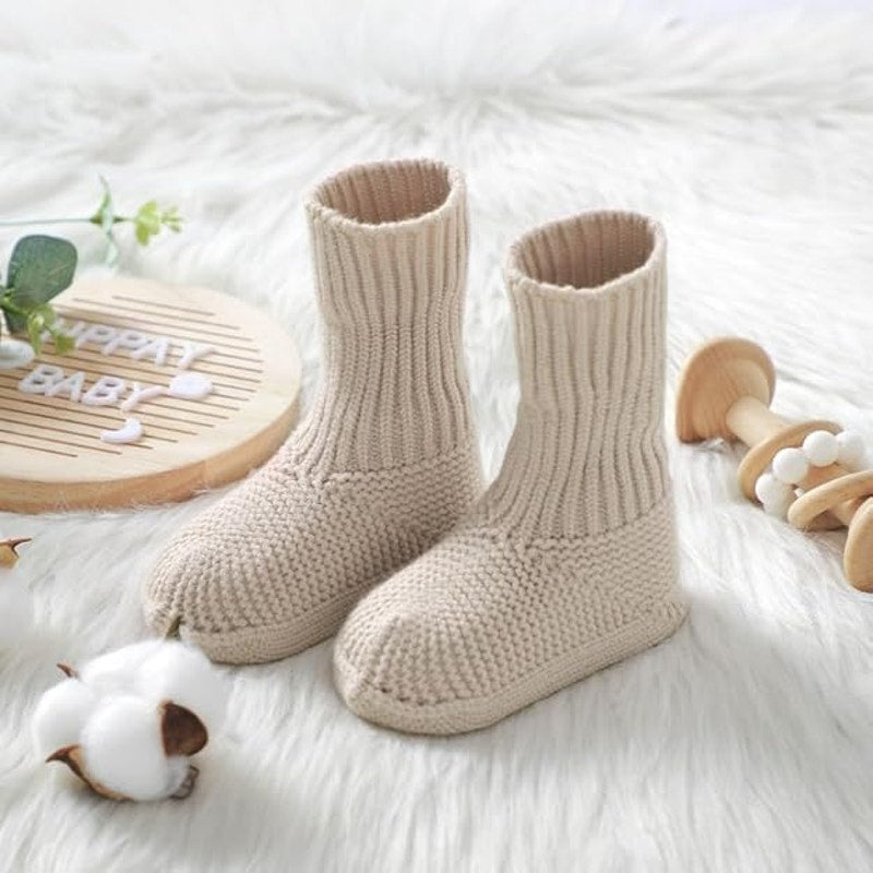 New Yixpoh Infant Baby Newborn Tan Soft Knit Crib Shoes Cozy Warm Socks Booties