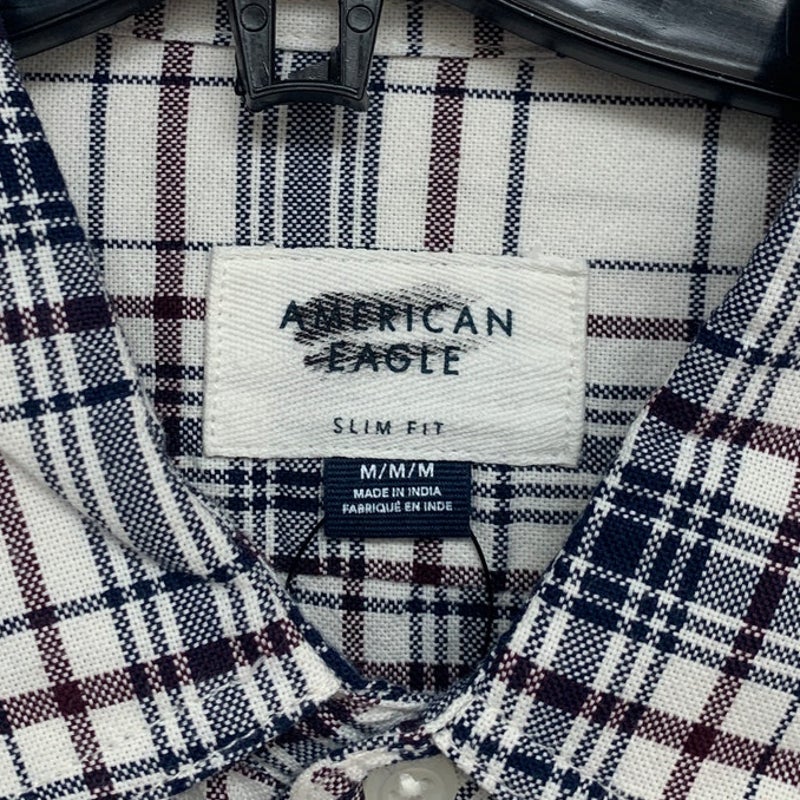 2 New American Eagle Mens Medium Plaid Slim Fit Long Sleeve Button Up Shirts