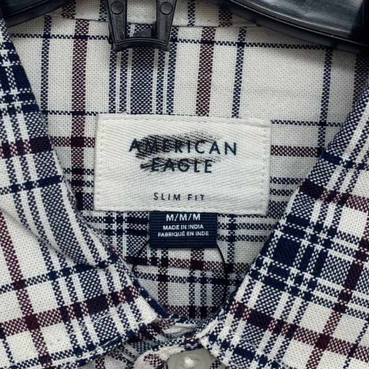 2 New American Eagle Mens Medium Plaid Slim Fit Long Sleeve Button Up Shirts
